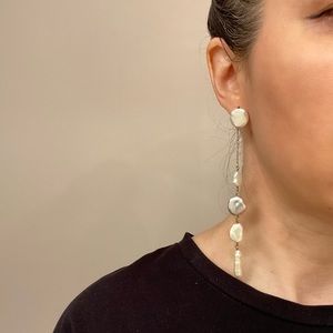 Zara long drop dangle linear genuine pearl shell delicate earrings